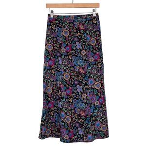 Boho Floral Maxi Skirt S Long Modest Black Purple Blue Festival Tapestry-Look